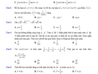 Đề khảo sát lần 2 Toán 12 năm 2019 2020 trường Đoàn Thượng Hải Dương