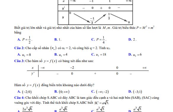 Đề khảo sát thi THPT 2021 lần 1 môn Toán trường THPT Quang Hà Vĩnh Phúc