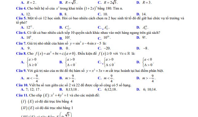 Đề khảo sát Toán 11 lần 2 năm 2020 2021 trường Nguyễn Đăng Đạo Bắc Ninh