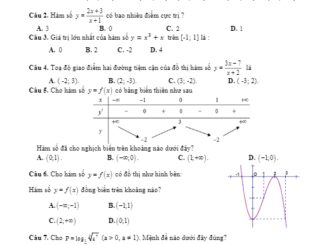 Đề khảo sát Toán 12 lần 2 năm 2019 2020 trường Lý Thánh Tông Hà Nội