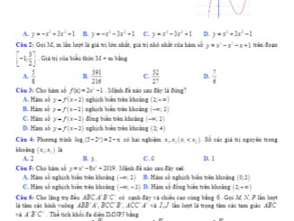 Đề khảo sát Toán 12 lần 2 năm 2019 2020 trường Tam Dương Vĩnh Phúc