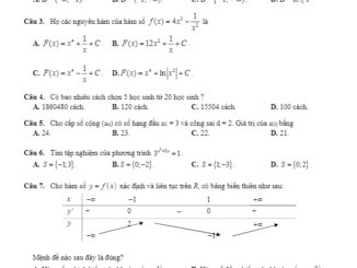 Đề khảo sát Toán 12 lần 2 năm 2019 2020 trường THPT Lý Thường Kiệt Bắc Ninh