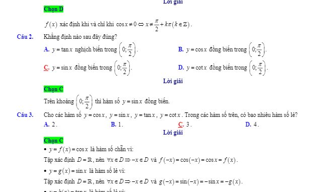 Đề kiểm tra 1 tiết ĐS&GT 11 chương 1 năm 2019 2020 trường Nguyễn Trãi Đà Nẵng