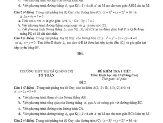 Đề kiểm tra 1 tiết Hình học 10 chương 3 năm 2018 2019 trường Thị xã Quảng Trị