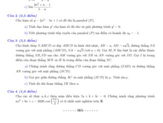 Đề kiểm tra chất lượng Toán 11 cuối năm học 2019 2020 sở GD&ĐT Bắc Ninh