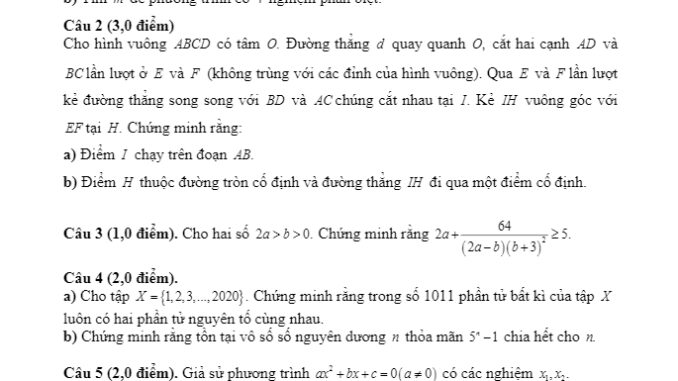 Đề kiểm tra cuối hè năm 2019 môn Toán 10 trường THPT chuyên Bắc Ninh