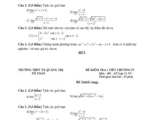 Đề kiểm tra Đại số và Giải tích 11 chương 4 năm 2018 2019 trường Thị xã Quảng Trị