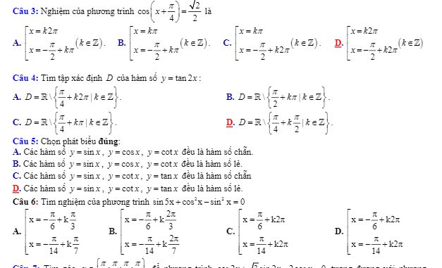 Đề kiểm tra định kỳ ĐS&GT 11 chương 1 năm 2019 2020 trường An Lương Đông TT Huế