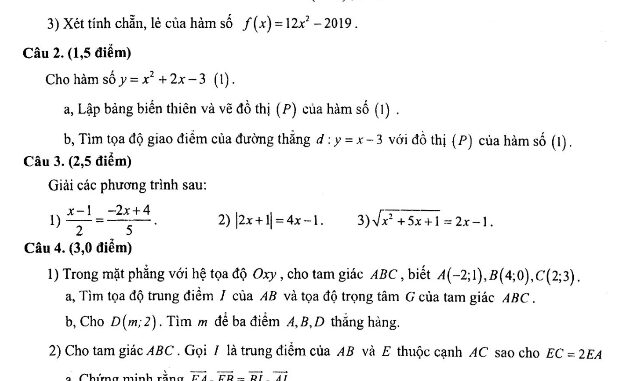 Đề kiểm tra định kỳ lần 1 Toán 10 năm 2019 2020 sở GD&ĐT Bắc Ninh