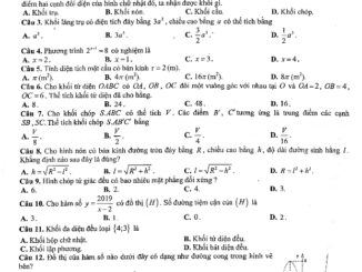 Đề kiểm tra định kỳ lần 1 Toán 12 năm 2019 2020 sở GD&ĐT Bắc Ninh