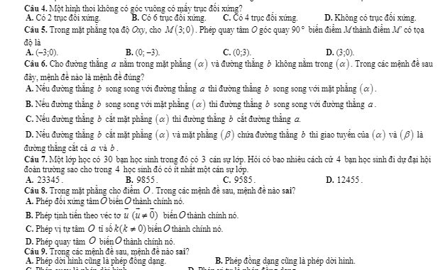 Đề kiểm tra định kỳ lần 2 Toán 11 năm 2019 2020 trường chuyên Bắc Ninh