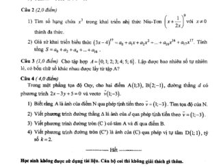 Đề kiểm tra giữa HK1 Toán 11 năm 2019 2020 trường Trần Hưng Đạo Hà Nội