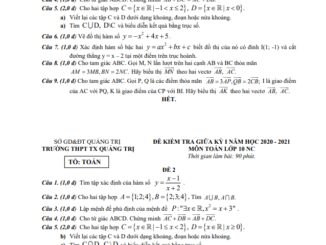 Đề kiểm tra giữa kỳ 1 Toán 10 NC năm 2020 2021 trường THPT TX Quảng Trị