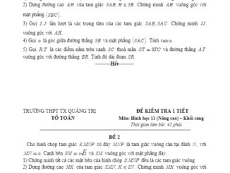 Đề kiểm tra Hình học 11 (nâng cao) chương 3 năm 2018 2019 trường Thị xã Quảng Trị