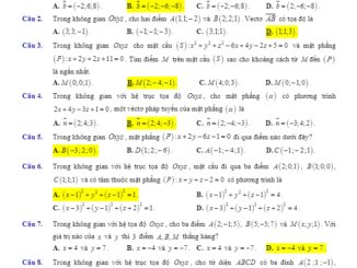 Đề kiểm tra Hình học 12 chương 3 năm 2019 2020 trường Đoàn Thượng Hải Dương
