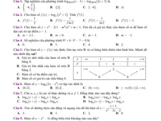 Đề kiểm tra học kì 1 Toán 12 năm 2019 2020 sở GD&ĐT Bến Tre