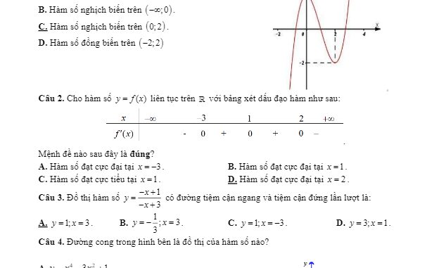 Đề kiểm tra học kì 1 Toán 12 năm 2019 2020 sở GD&ĐT Bình Phước