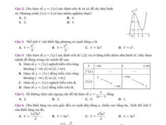 Đề kiểm tra học kì 1 Toán 12 năm 2019 2020 sở GD&ĐT Hưng Yên