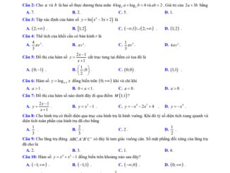Đề kiểm tra học kỳ 1 Toán 12 năm 2019 2020 trường Trưng Vương TP HCM