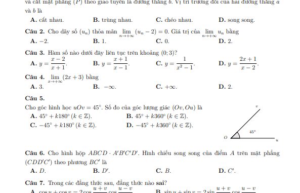 Đề kiểm tra Toán 11 lần 1 năm 2023 2024 trường THPT Lê Hồng Phong Thanh Hóa