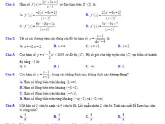 Đề KSCL giữa kì 1 Toán 12 năm 2019 2020 trường chuyên ĐH Vinh Nghệ An