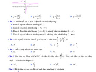 Đề KSCL lần 1 Toán 12 năm 2019 2020 trường THPT Lý Nhân Tông Bắc Ninh