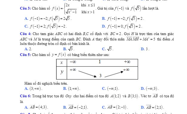 Đề KSCL Toán 10 lần 2 năm 2019 2020 trường THPT Yên Lạc 2 Vĩnh Phúc