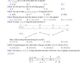 Đề KSCL Toán 12 lần 3 năm 2019 2020 trường Nguyễn Thị Giang Vĩnh Phúc