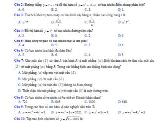 Đề thi chuyên đề Toán 12 lần 2 năm 2019 2020 trường Ngô Gia Tự Vĩnh Phúc