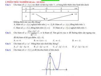 Đề thi cuối học kỳ 1 Toán 12 năm 2020 2021 sở GD&ĐT Thừa Thiên Huế