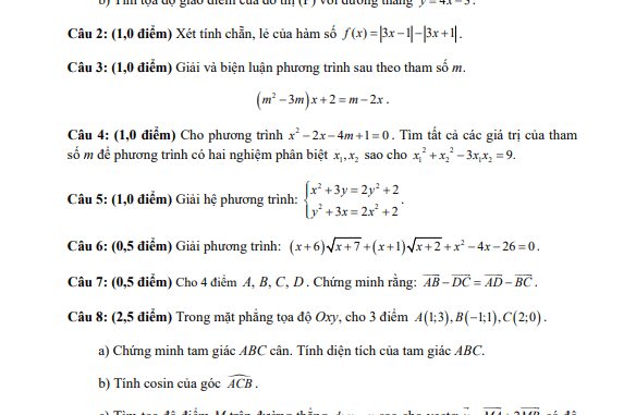 Đề thi cuối kỳ 1 Toán 10 năm 2020 2021 trường THPT Đông Hà Quảng Trị