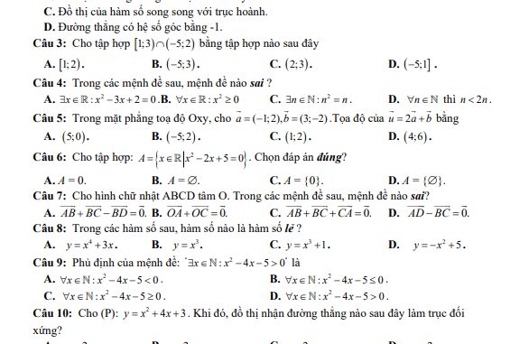 Đề thi giữa HK1 Toán 10 năm 2020 2021 trường THPT Phan Ngọc Hiển Cà Mau