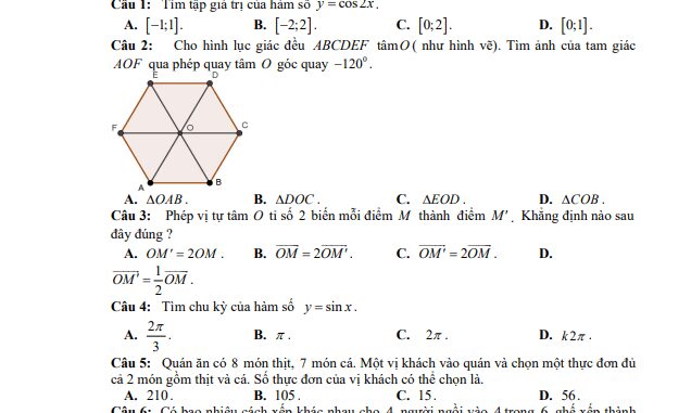 Đề thi giữa HK1 Toán 11 năm 2020 2021 trường THPT Huỳnh Thúc Kháng Quảng Nam