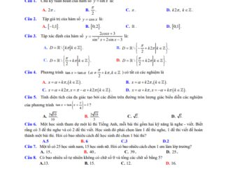 Đề thi giữa HK1 Toán 11 năm 2020 2021 trường THPT Trần Cao Vân Quảng Nam