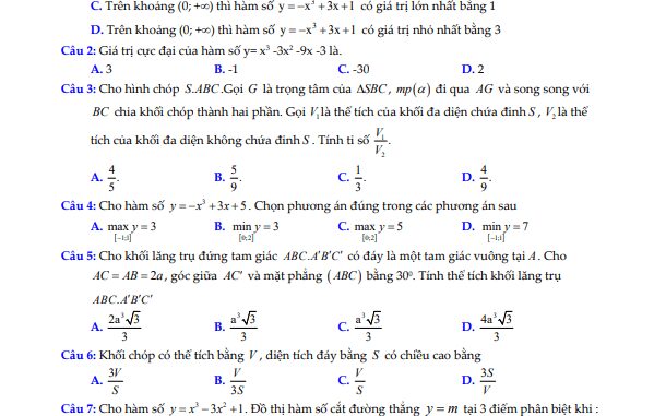 Đề thi giữa HK1 Toán 12 năm 2020 2021 trường THPT Nguyễn Duy Hiệu Quảng Nam