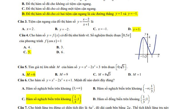 Đề thi giữa HK1 Toán 12 năm 2020 2021 trường THPT Thái Phiên Quảng Nam