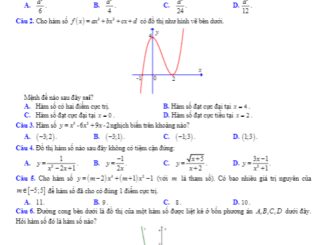 Đề thi giữa kỳ 1 Toán 12 năm 2019 2020 trường THPT Yên Phong 1 Bắc Ninh