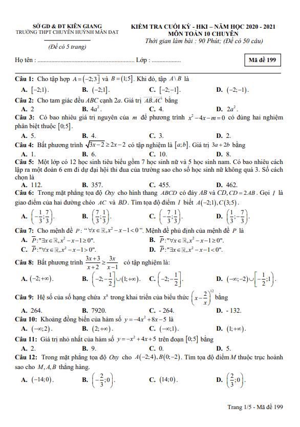 Đề thi HK1 Toán 10 chuyên năm 2020 2021 trường chuyên Huỳnh Mẫn Đạt Kiên Giang
