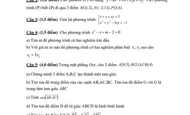 Đề thi HK1 Toán 10 năm 2019 2020 trường Đinh Tiên Hoàng TP HCM