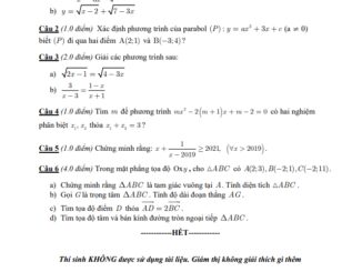 Đề thi HK1 Toán 10 năm 2019 2020 trường THPT Nguyễn Văn Tăng TP HCM