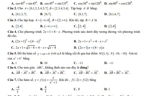 Đề thi HK1 Toán 10 năm 2020 2021 trường THPT Ngô Gia Tự Đắk Lắk