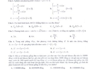 Đề thi HK1 Toán 11 năm học 2019 2020 sở GDKHCN Bạc Liêu