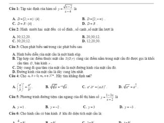 Đề thi HK1 Toán 12 năm 2019 2020 trường chuyên Lê Khiết Quảng Ngãi