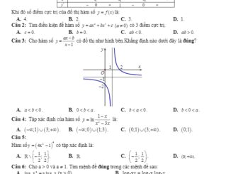 Đề thi HK1 Toán 12 năm 2019 2020 trường Dương Quảng Hàm Hưng Yên