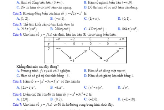 Đề thi HK1 Toán 12 năm 2019 2020 trường THPT chuyên Nguyễn Huệ Hà Nội