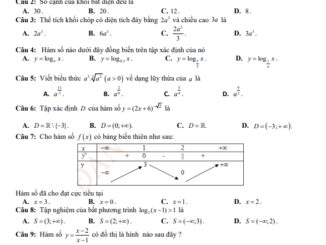 Đề thi HK1 Toán 12 năm 2019 2020 trường THPT Hương Khê Hà Tĩnh