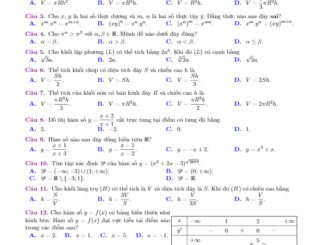 Đề thi HK1 Toán 12 năm học 2019 2020 sở GD&ĐT Bình Thuận