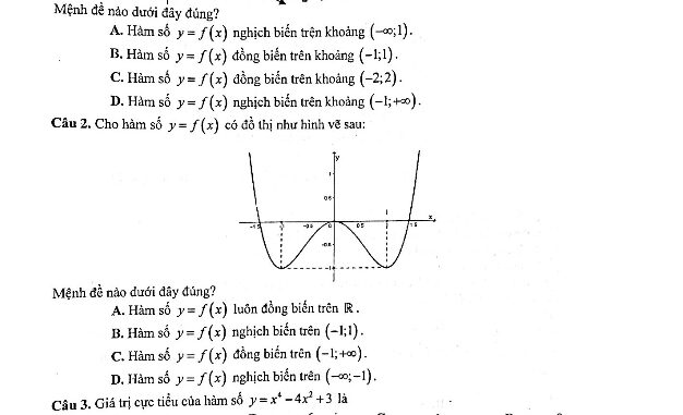 Đề thi HK1 Toán 12 năm học 2019 2020 sở GD&ĐT Nam Định