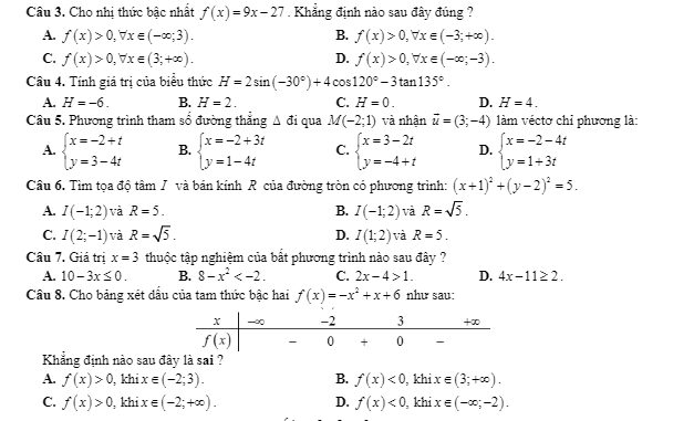 Đề thi HK2 Toán 10 năm học 2019 2020 trường THPT Lương Sơn Hòa Bình