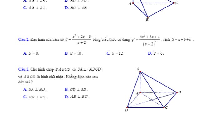 Đề thi HK2 Toán 11 năm 2018 2019 trường Nguyễn Quang Diêu An Giang